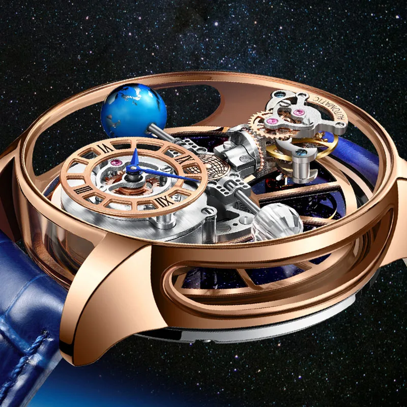 2023 New PINDU Astronomia Celestial SeriesTourbillon Watch Men The Transparent Design Looks Man Watches Quartz Wristwatches+Box