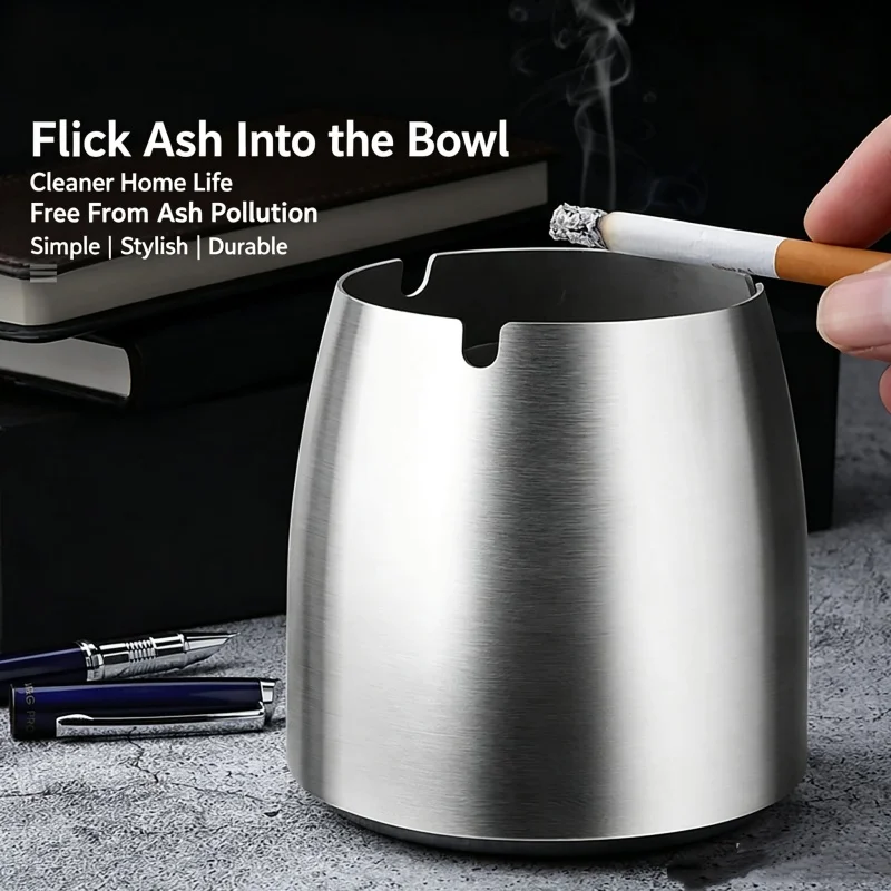 1Pc Titanium-plated Stainless Steel Ashtray Car Interior Ash Waste Receptacle with Lid Thicker and Taller Anti-fly Car Ashtray
