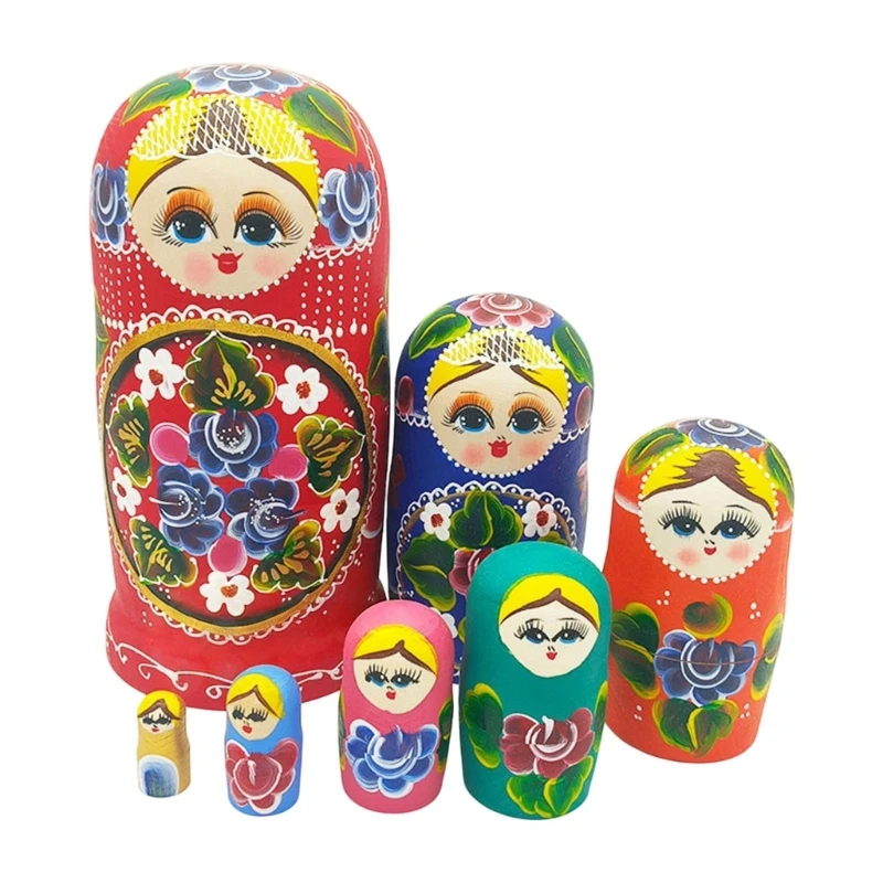 7 Layer Russische Stapelpop Handgeschilderde Nesting Doll Matryoshka Speelgoed Met Volkskunst Ontwerp Voor Kinderkamer Decors