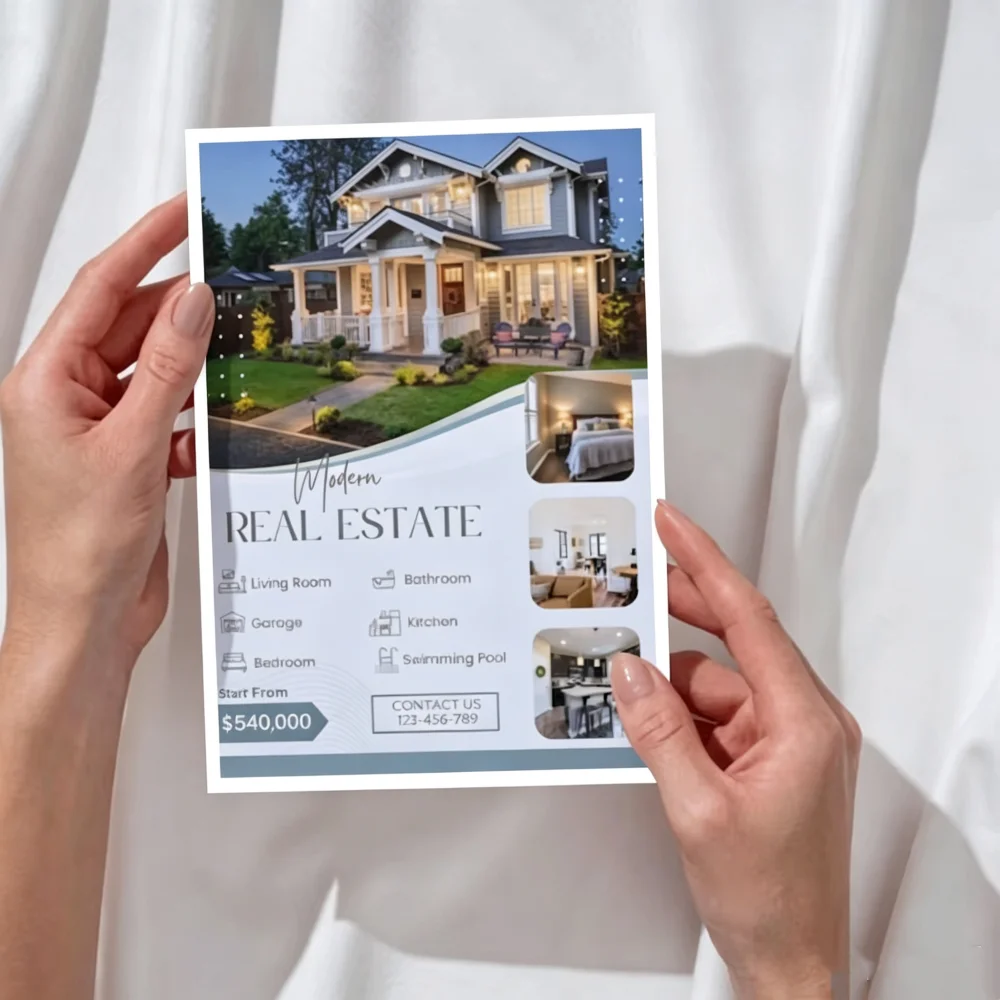 Custom Photo Single Sided Paper Flyers Printing, Marketing Flyers, High Quality Full Color Prints Business Promotion Materials