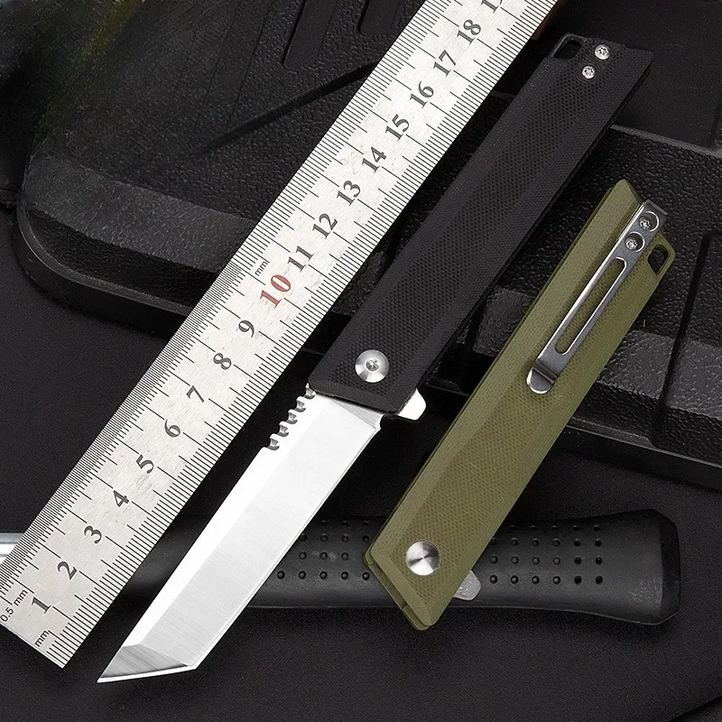 

D2 Wear-resistant Folding Knife High Hardness Pocket Knives Portable Outdoor Cutting Tool Camping Self-defense Knife G10 Handle