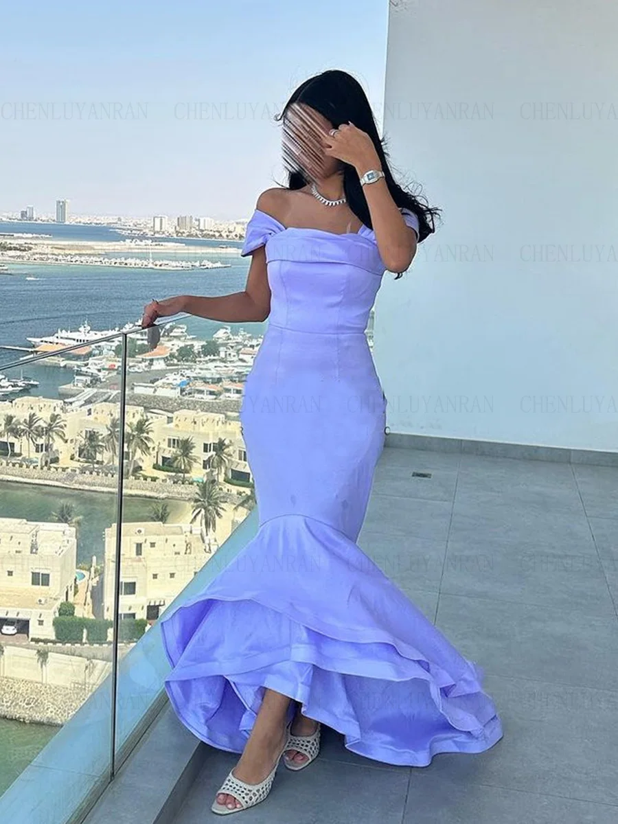 

Satin Mermaid Formal Occasion Dresses 2023 Boat Neck Long Ball Gowns Off-The-Shoulder Elegant Evening Party Gowns فساتين الحفلات