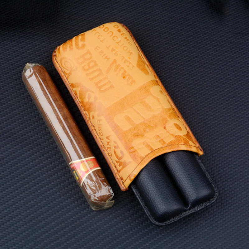 Lamp Leather Cigar Case 2 Tube Cigar Holder Mini Humidor Travel Cigar Box Portable Smoking Accessory  Christmas Gift for Men