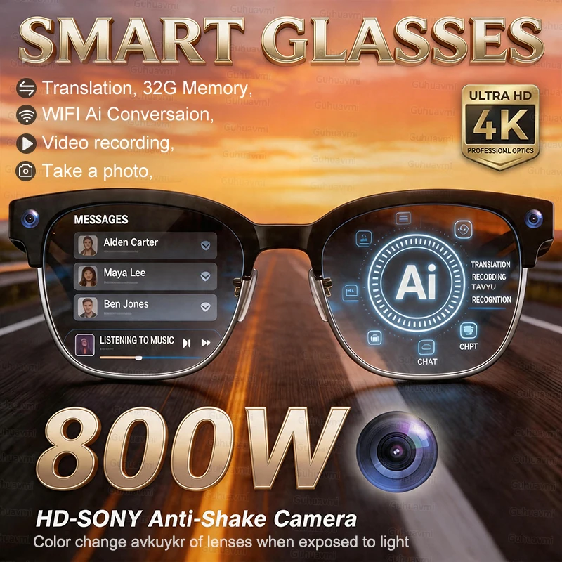 

Умные очки 2026 года с камерой 8 МП, 4K HD, переводом на 150+ языков, ChatGPT, Wi-Fi, записью видео, Bluetooth-звонками и аудиофункциями для мужчин и женщин