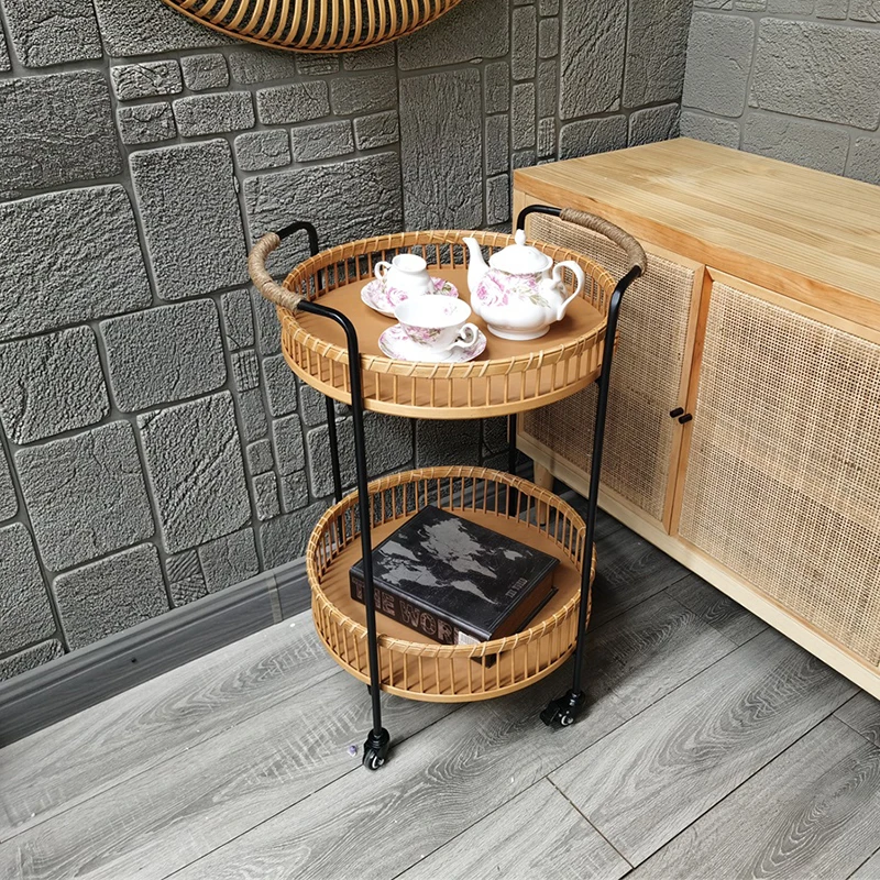 American rattan sofa side table movable coffee table small apartment