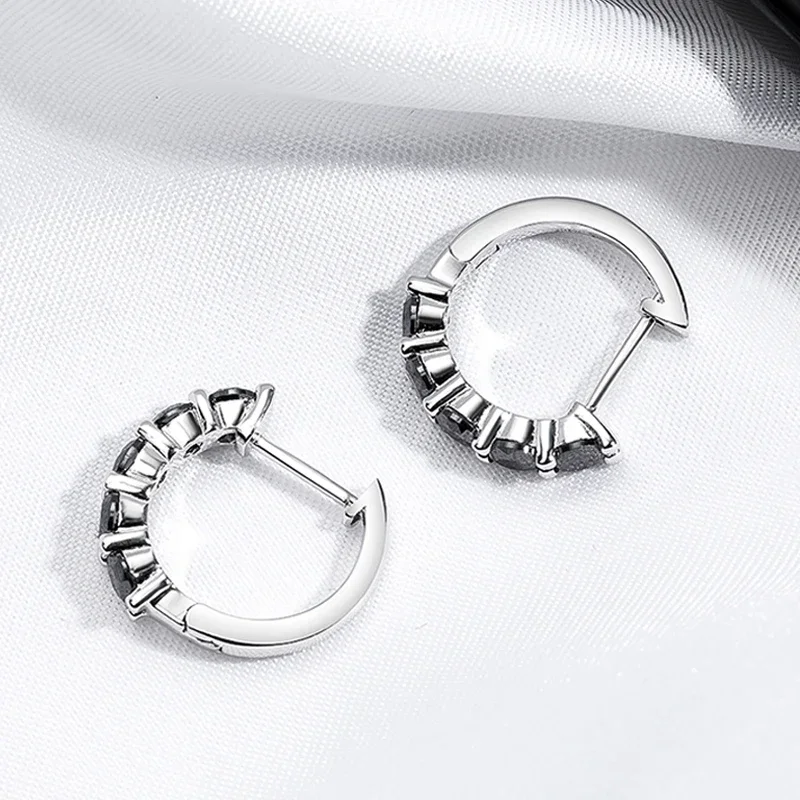 DRring 2CTTW Black Moissanite Hoop Earrings for Women Sparkling Party Simulated Diamond Earring 100% 925 Sterling Silver Jewelry