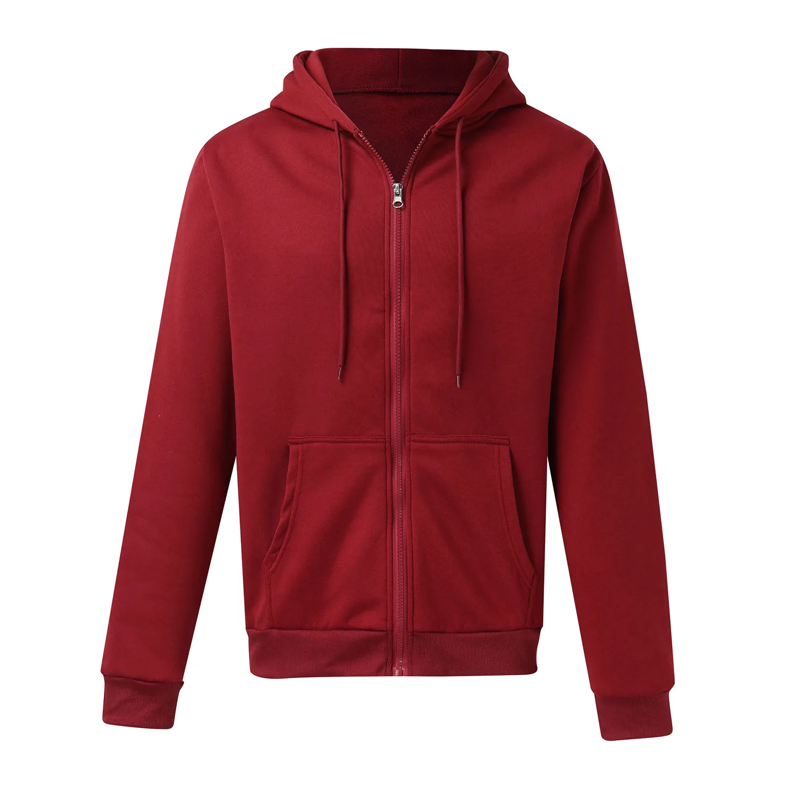 Men's Plus Size Sport Casual Zipper Fleece Jackets Solid Color Long Sleeve Pocket Outwears Hooded Sweatshirts Autumn Clothing