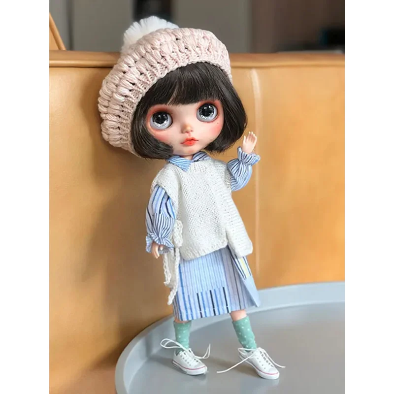 

1/6 Doll Knitted Vest Blyth Striped Shirt Dress BJD Clothes (Fit ICY, Pullip,Lati, Azone, Ob24, JerryB, Barbiedoll)
