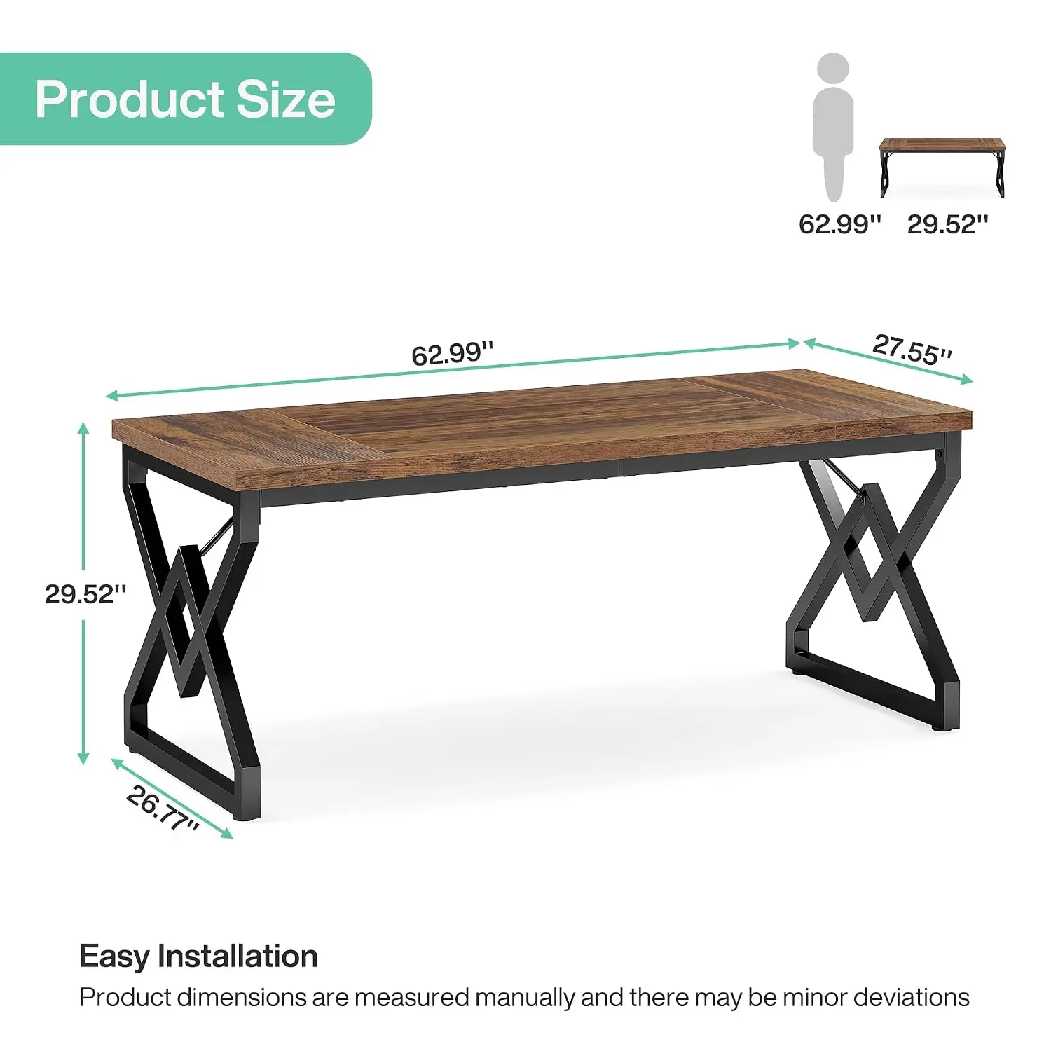 Industrial Executive Desk with Thickened Top & Metal Frame, 300 lb Home Office Desk for Study Dorm Bedroom, Customized