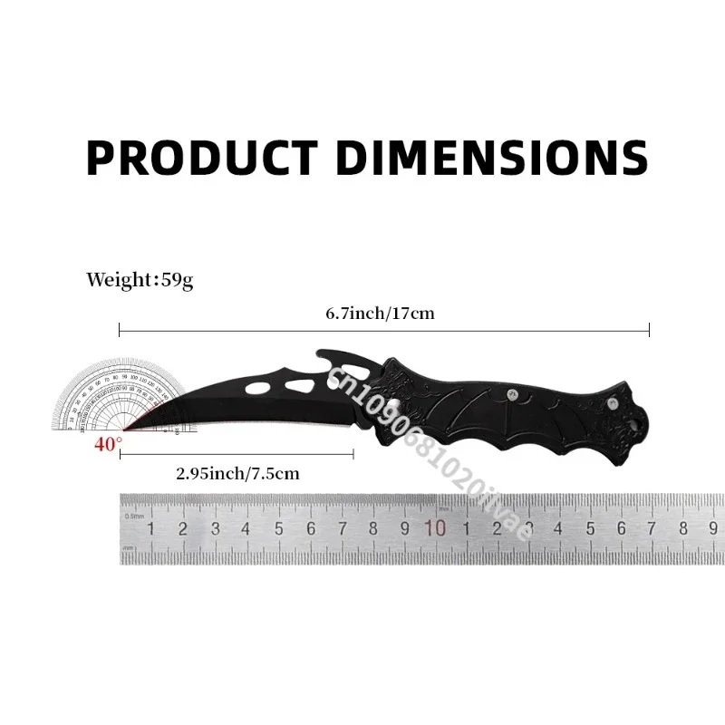 Nowy lekki składany nóż ratunkowy ze wzorem nietoperza, przenośny nóż do samoobrony kempingowej, wygodny mały nóż EDC