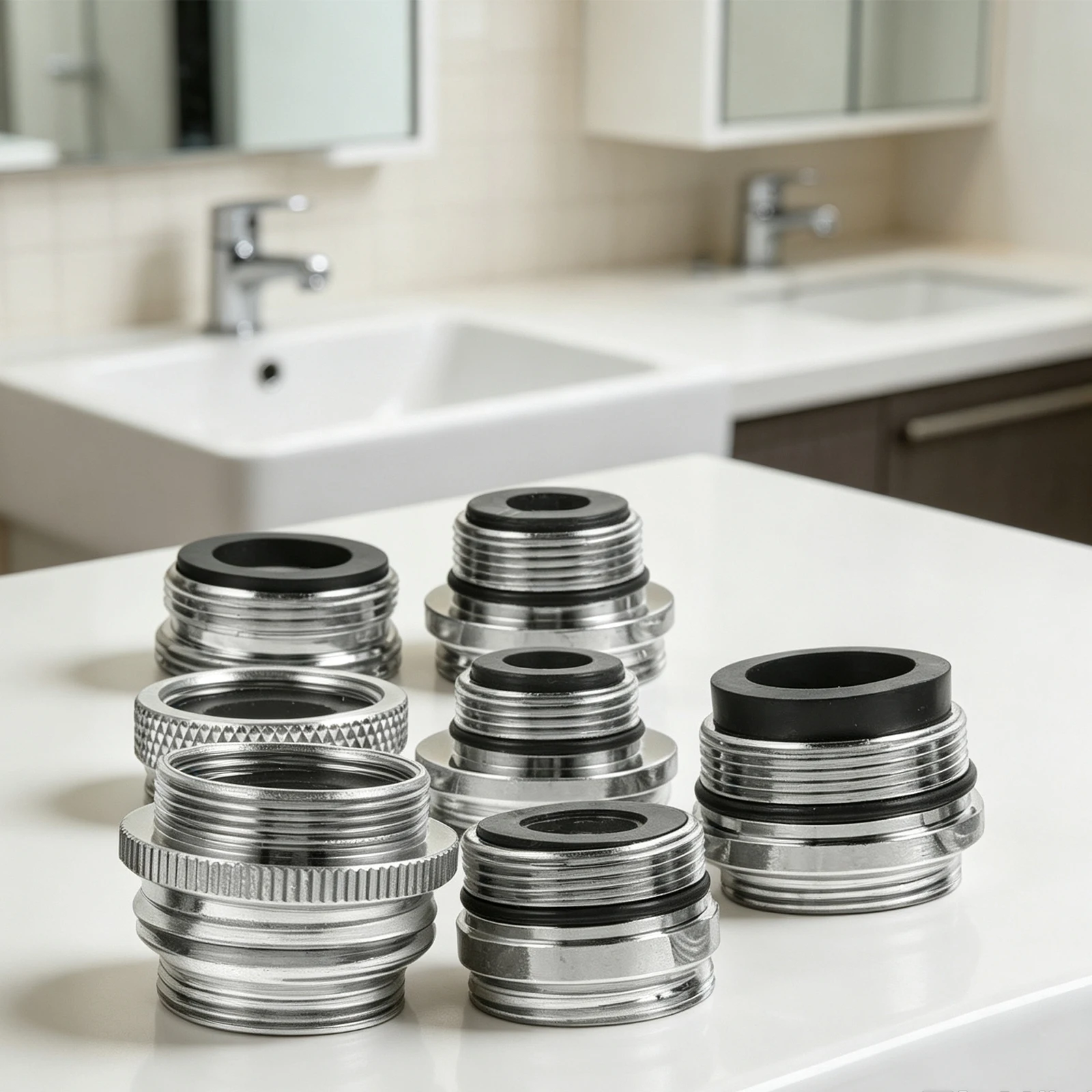 7 Pc Copper Faucet Hose Adapters for Bathroom Sink to Hose Connection Compatible with Multiple Faucet Threads for Use