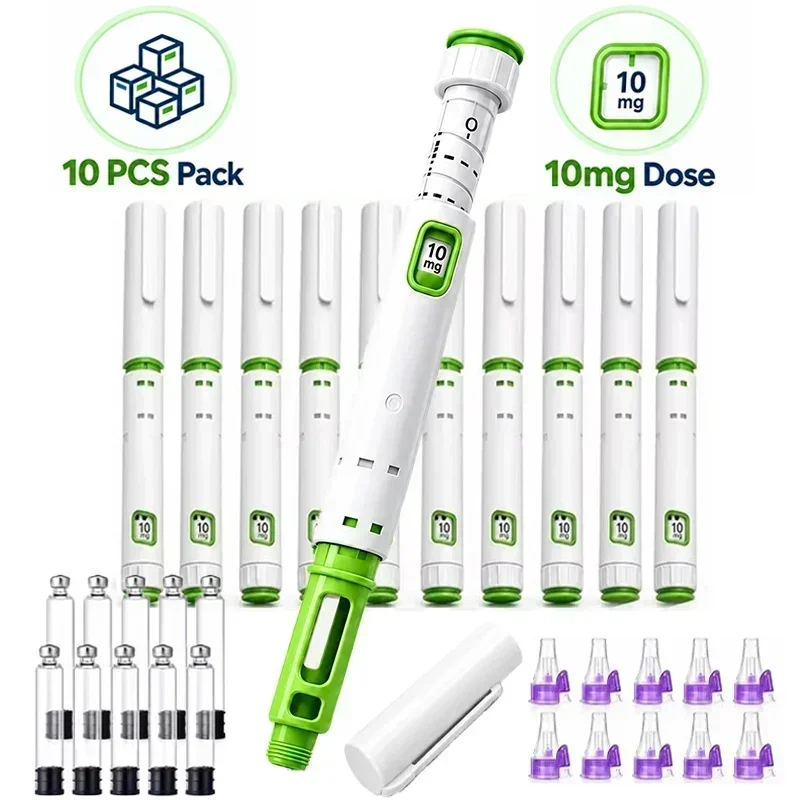 30PCS Green Disposable Insulin Injection Pen Kit 5mg 10mg Adjustable Dose Injector, 10 Pens 10 Bottles 10 Needles Precise Dosing