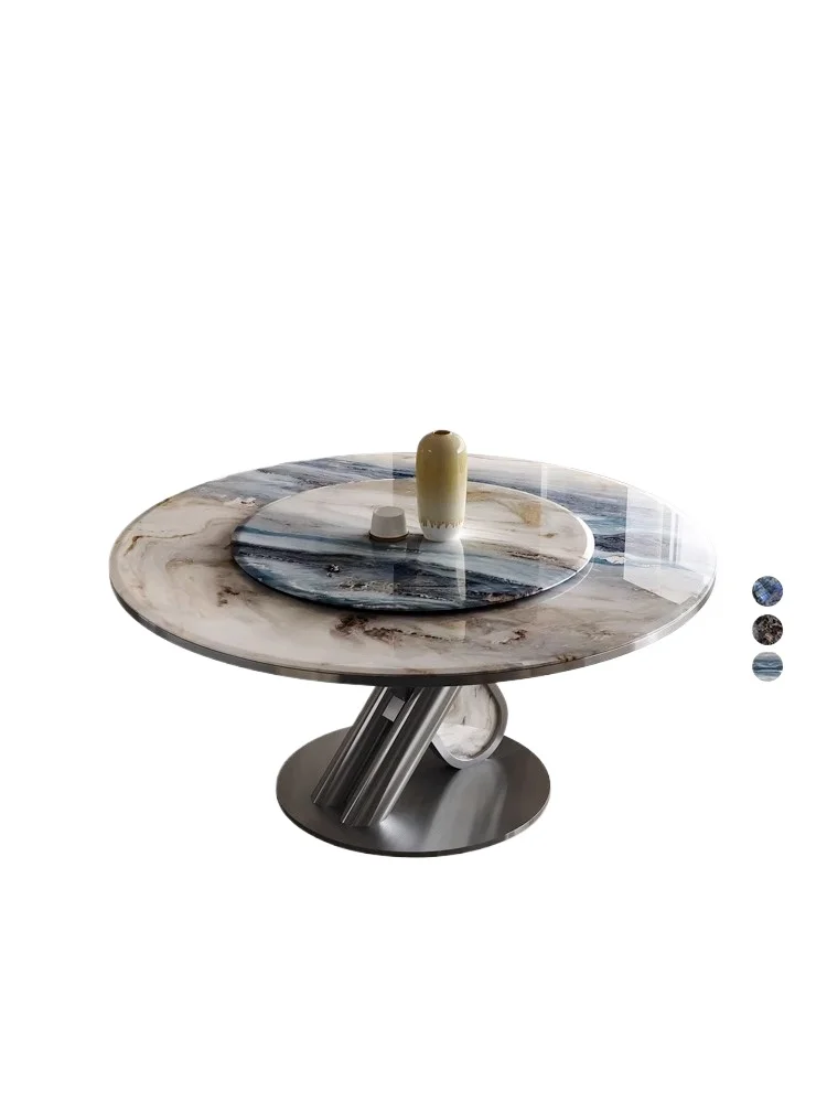 

Microcrystalline stone marble dining table round table household Italian light luxury villa blue golden sand luxury stone dining