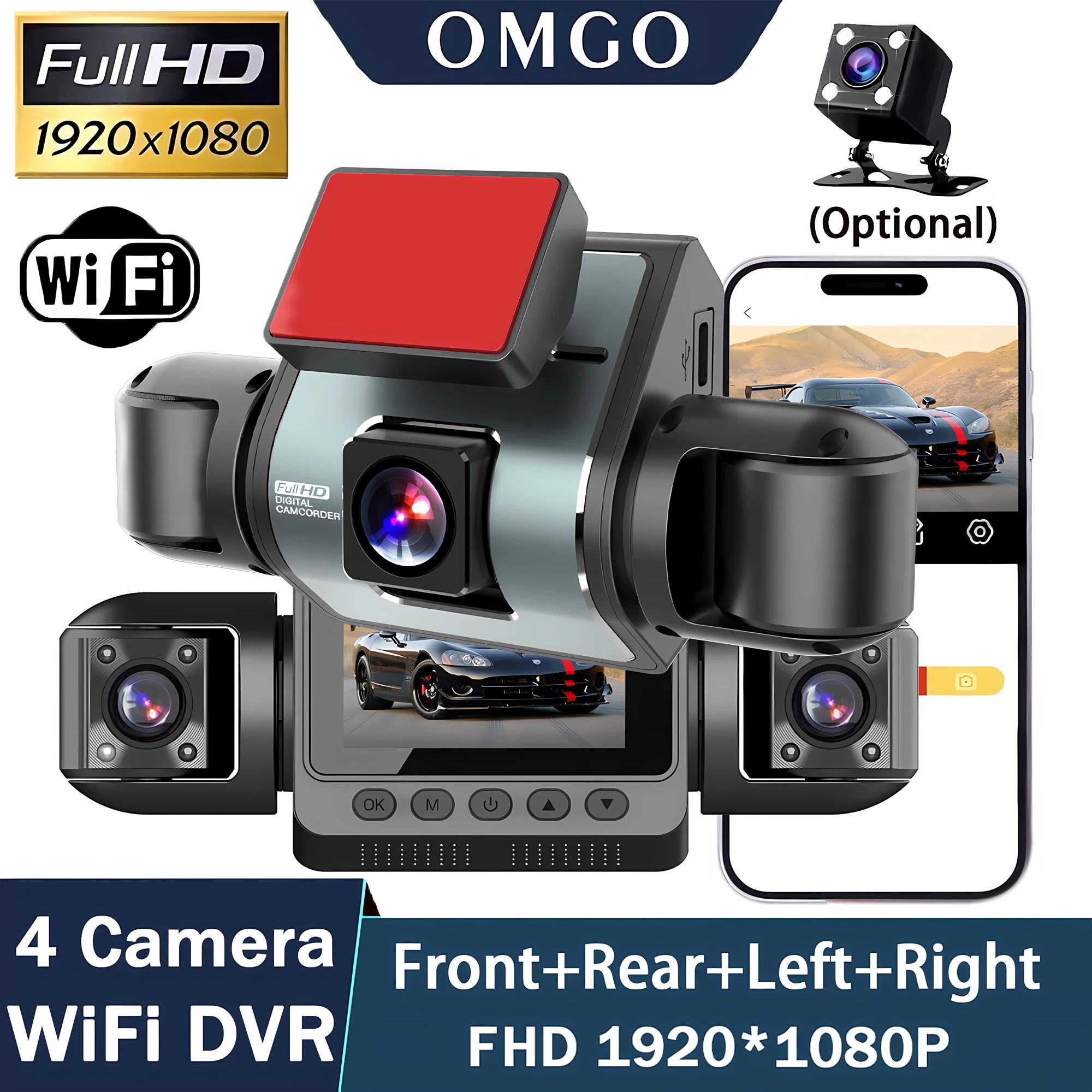4-Channel 360 Degree Dash Cam For Cars WIFI APP Car DVR 1080P 4 Camera Lens Video Driver Recorder Rear View Camera Black Box