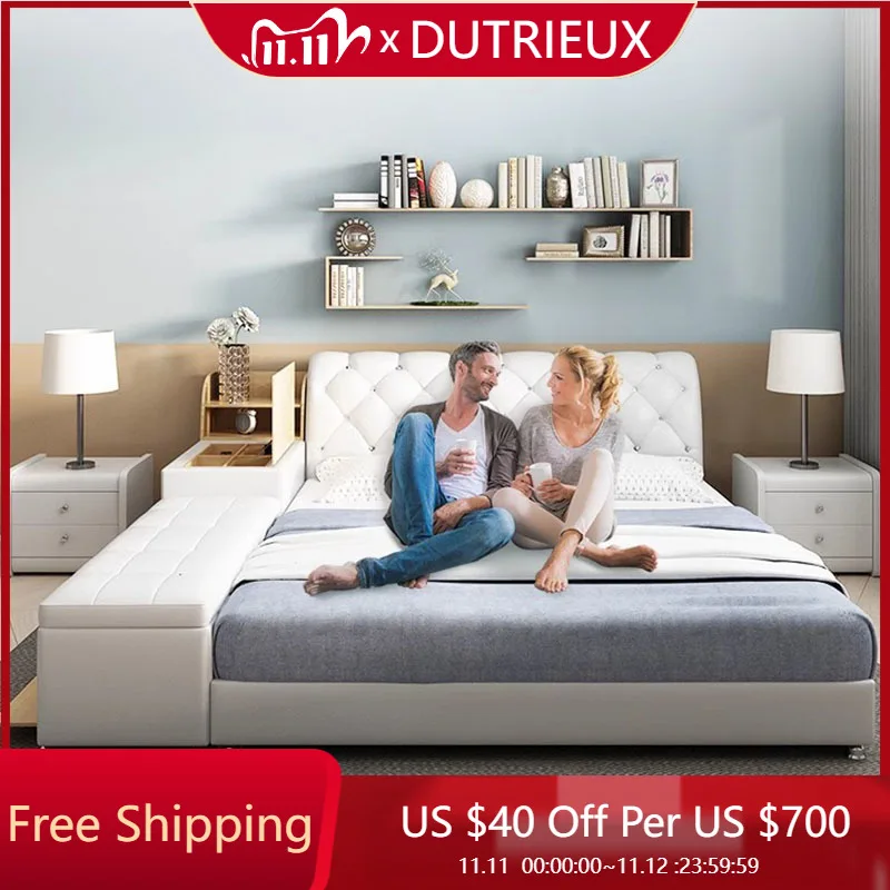 

White Cream Bed Soft Minimalist Aesthetic Interior Cute Room Decor Creative Fashion Bed King Size Beliche Ornaments Home Decor