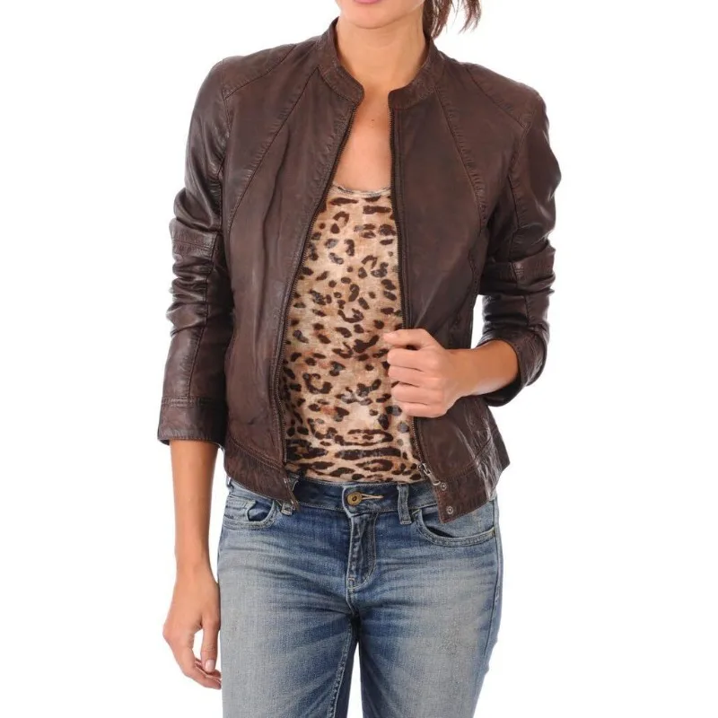 

Real Leather Jacket Women's Body Fit Genuine Lambskin Biker Outwear URBAN Casual