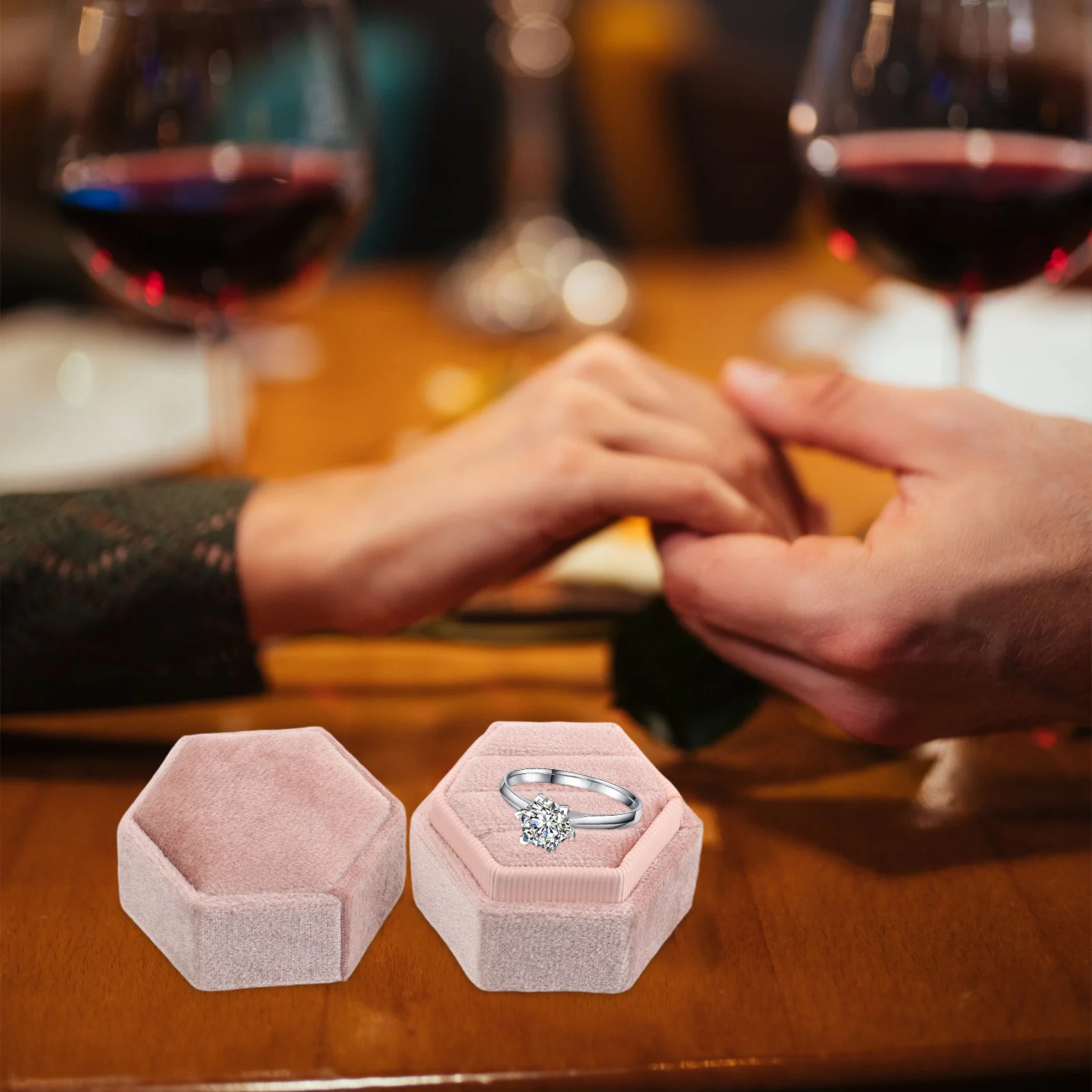 

3-Slot Hexagonal Ring Box Soft Lint Material Elegant Display Case for Engagement Wedding Rings Compact Travel-Friendly Jewelry