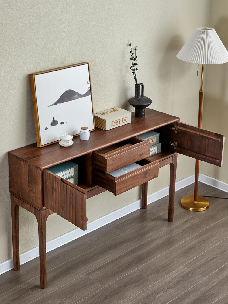 A Black walnut entrance cabinet Solid wood entrance table table case Simple long cabinet New Chinese style foyer aisle side