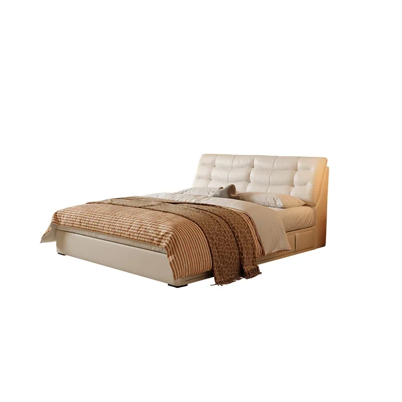 

Master bedroom big cream wind small apartment translation high box with drawer soft bag cloud side storage leather bed