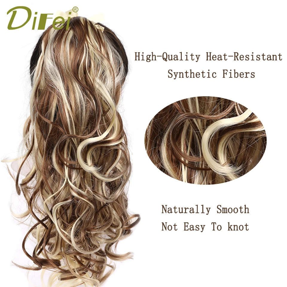 DIFEI Women\'s Synthetic Long Wavy Ponytail Clip in Hairpiece One Piece High Temperature Fiber Natural Wrap Around Hair