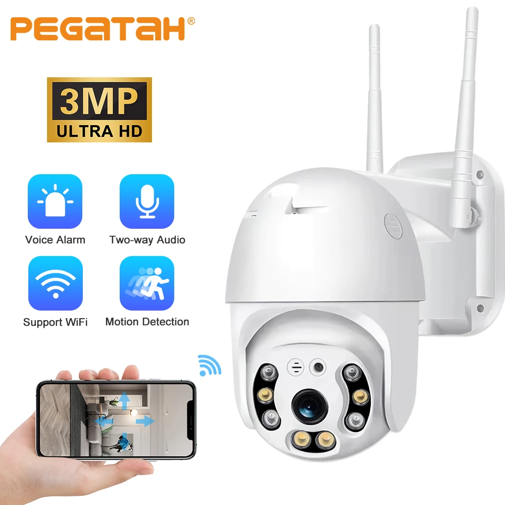 PEGATAH 3MP PTZ Wifi IP Camera Outdoor AI Motion Monitoring Wireless Camera Two-Way Audio CCTV Wifi Security Monitor