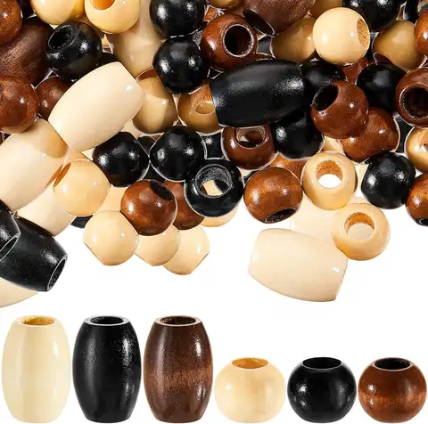 130 Pieces Macrame Wooden Beads Loose Beads with 10 mm Large Hole for Macrame Making Kits Supplies Jewelry Making Hair DIY Craft