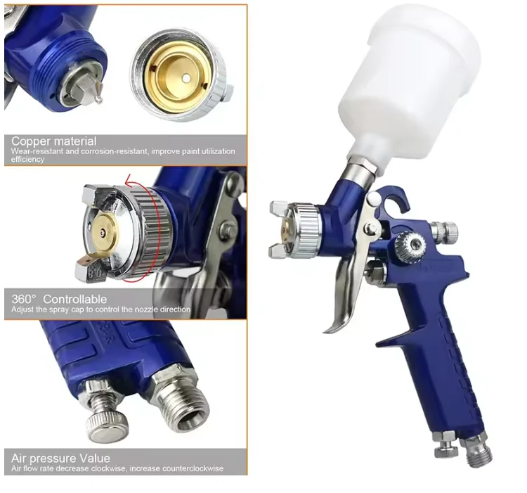 600ml HVLP Spray Gun With 1.4/1.7/2.0MM Nozzle Gravity  Air Paint Spray Gun Portable Car Paint Spray Gun DIY Spray Paint Kit