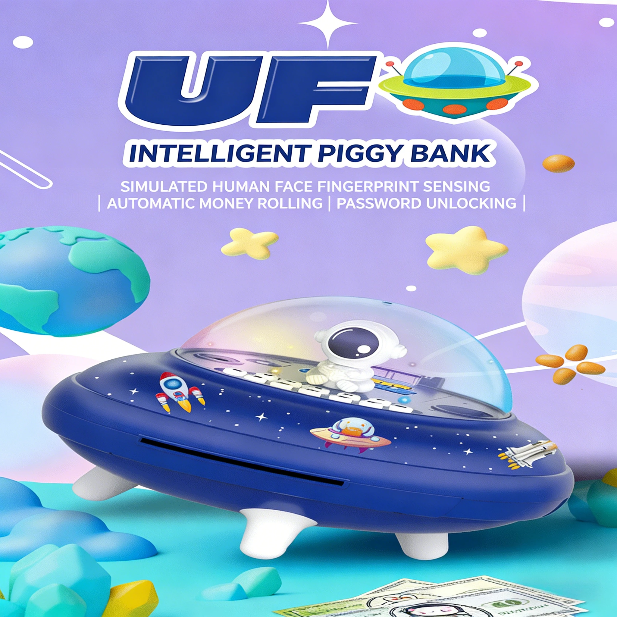 

Сейф-копилка F01 «Космическая ракета» с имитацией лица астронавта и функцией распознавания отпечатков пальцев для детей