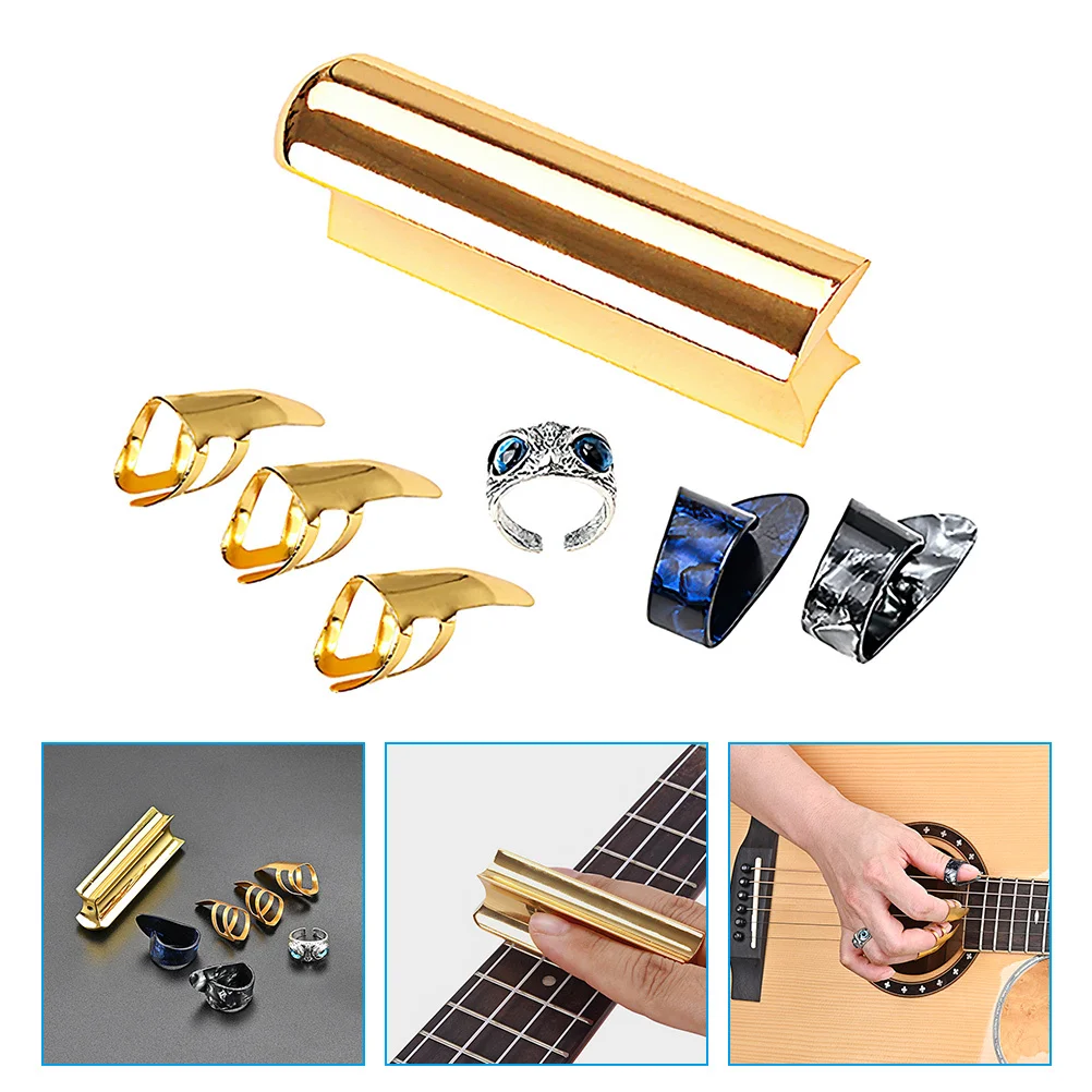 

1Set Metal Guitar Slide Tone Bar with Finger Protector Pick Comfortable Easy to Use Guitar Accessories for All Stringed