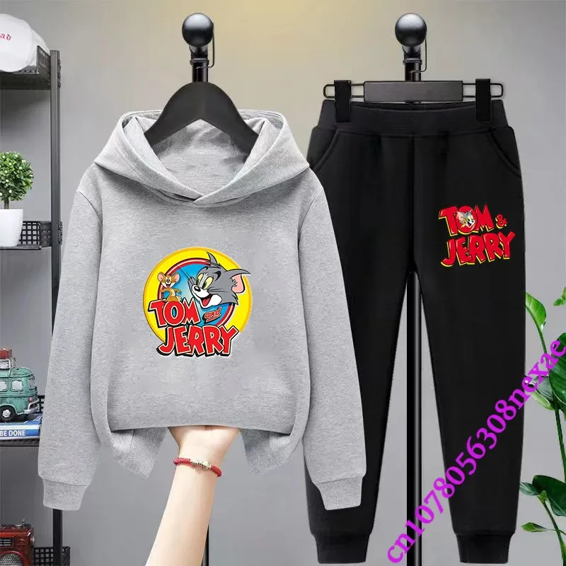 2024 New Disney Tom And Jerry Children's Set Spring And Autumn Cartoon Anime Boys And Girls Print Sports Top And Pants 2-piece