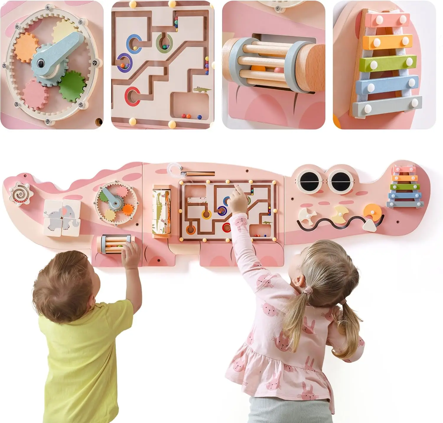 

Robotime Robud Wooden Busy Board Montessori Learning Toy Wall Mounted Activity Centre with Gears Maze Wooden Toy Gifts