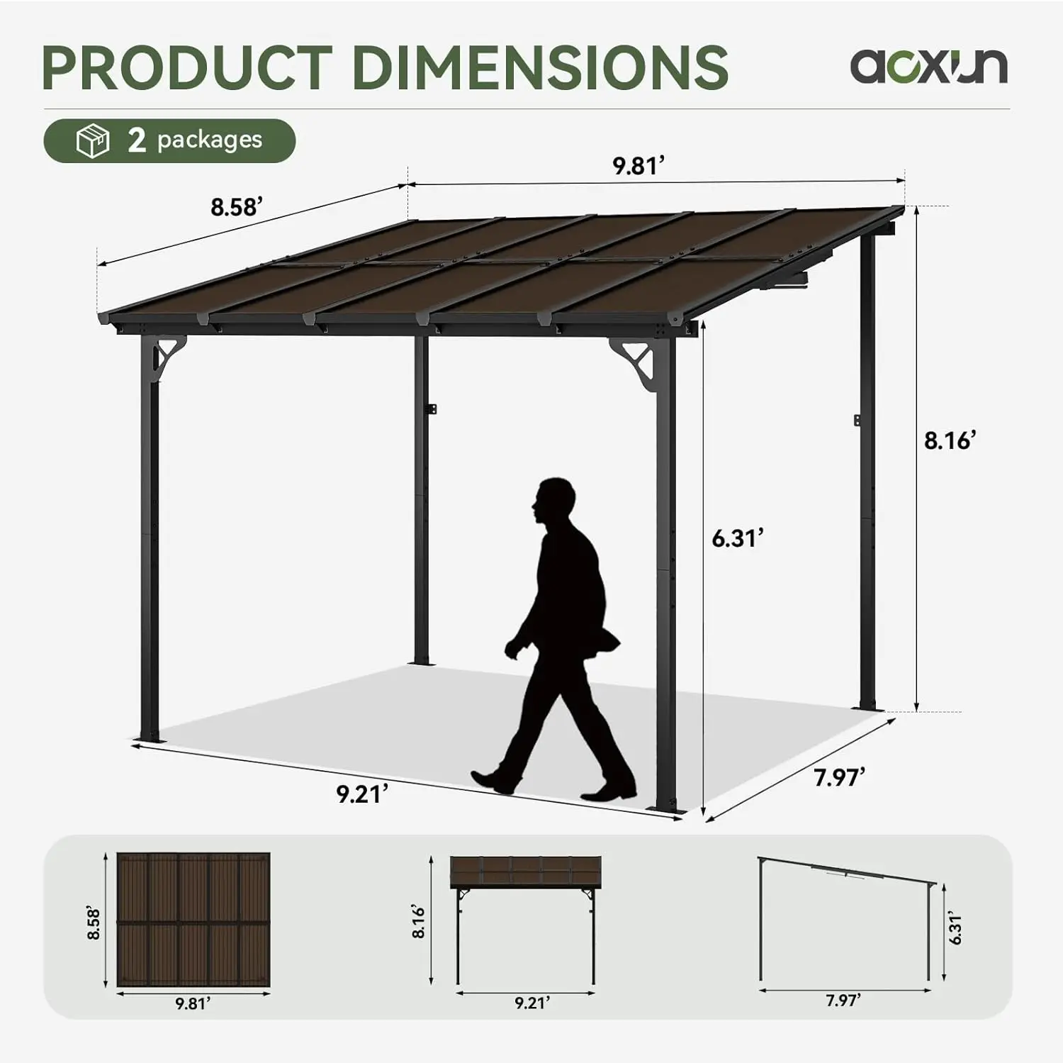 Gazebo for Patio, Gazebo Pergola with Sloped Roof, Large Wall-Mounted Heavy Duty Awnings, for Backyard, Deck, Patio