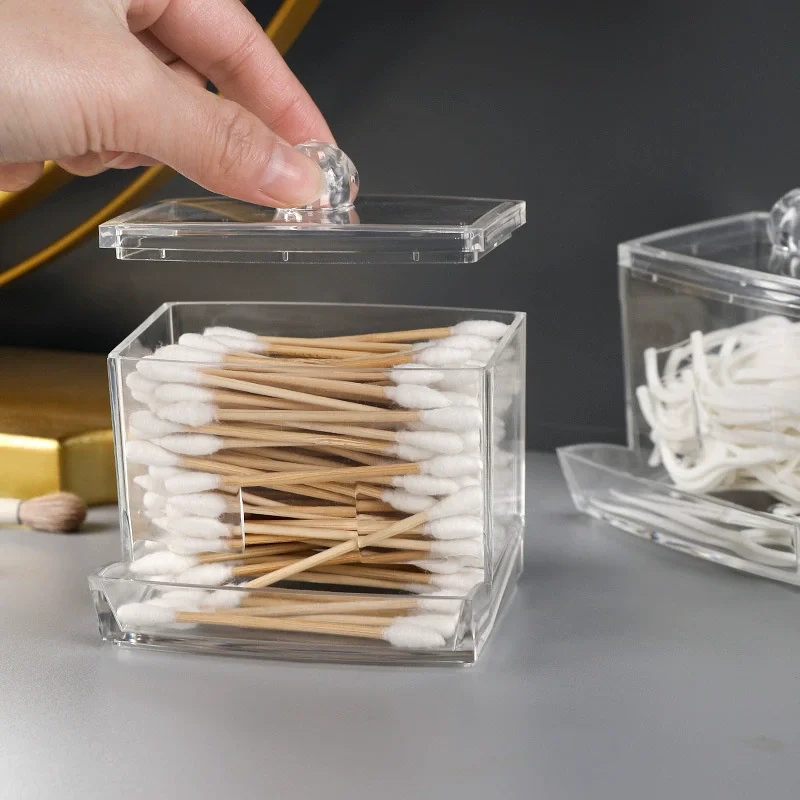 Cotton Swab Ball Storage Box With Lid Large Capacity Bathroom Acrylic Transparent Container Jar Dispenser - Image 4