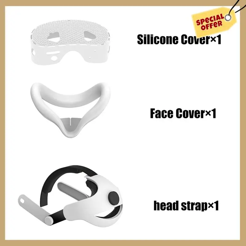 

Stable Performance-3-In-1 VR Head Strap Set For Meta Quest 3S Protective Case Set,Face Cover,Head Strap Silicone VR Accessories