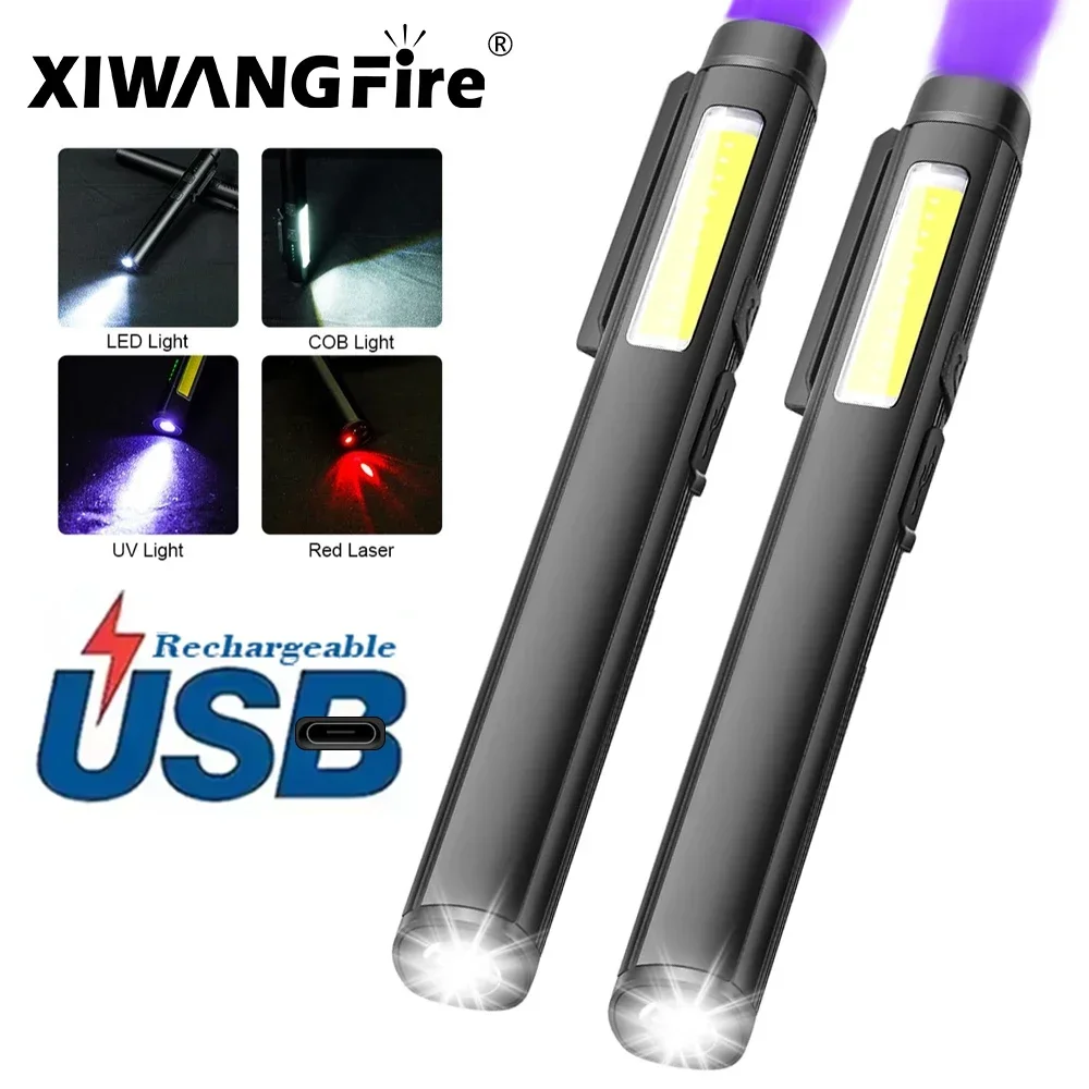 Portable Pen Clip Self-defense Flash Flashlight With Magnet Rechargeable TorchLight 365nm UV Flashlight Patrol Inspection