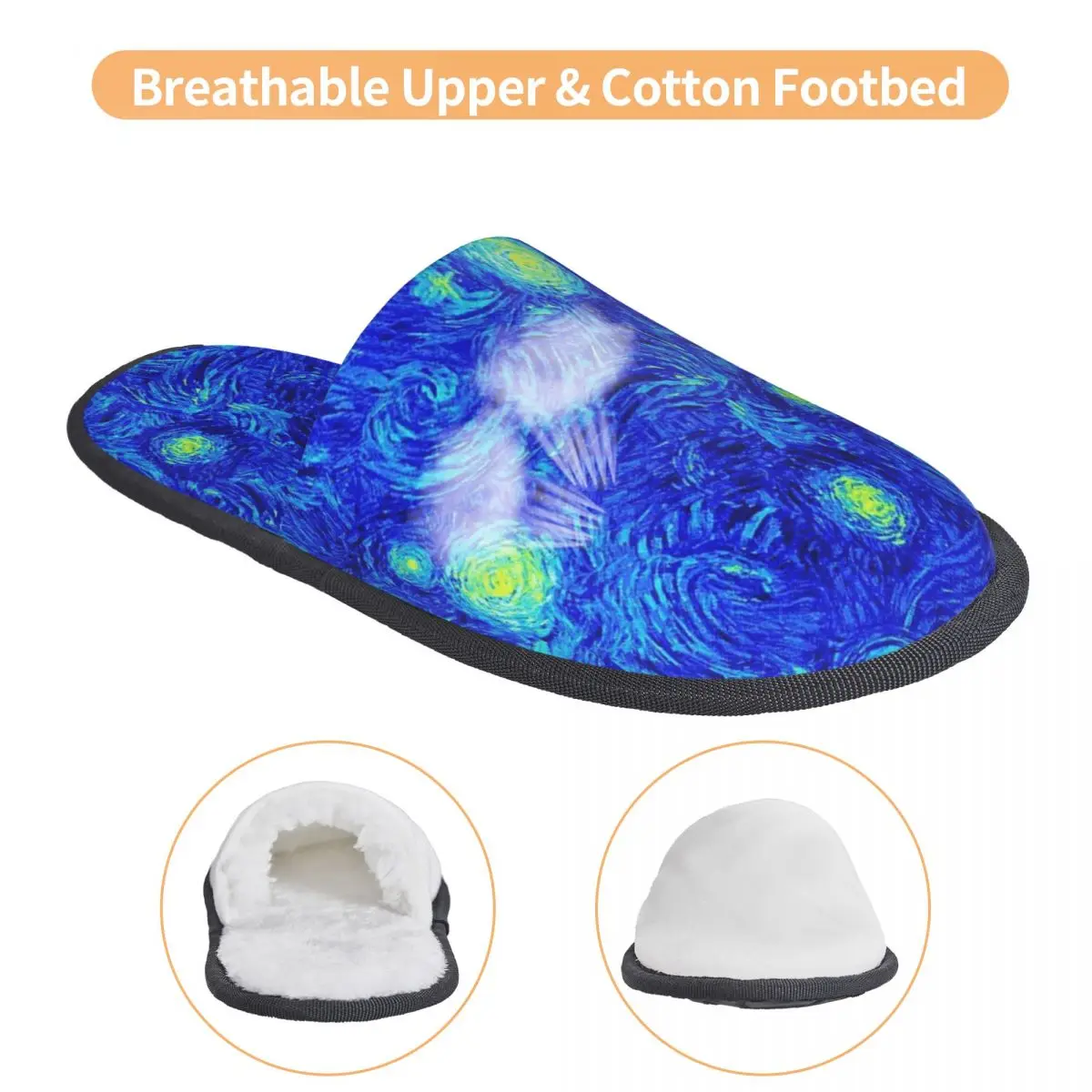 Custom Van Gogh Starry Night Swirling Memory Foam Slippers Women Cozy Warm House Slippers