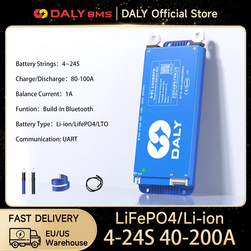 Daly bms inteligente bms 4S lifepo4 bluetooth wifi bms 7S 8S 24S 40a 60a 80a equilíbrio ativo bms 16s 48v lifepo4 bms lifepo4 100a