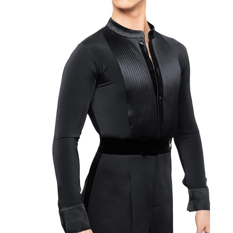 Ballroom Dance Shirt Men Long Sleeve Stage Costume Customized Modern Dance Tops Tango Dancewear Black Salsa Clothing JL4197