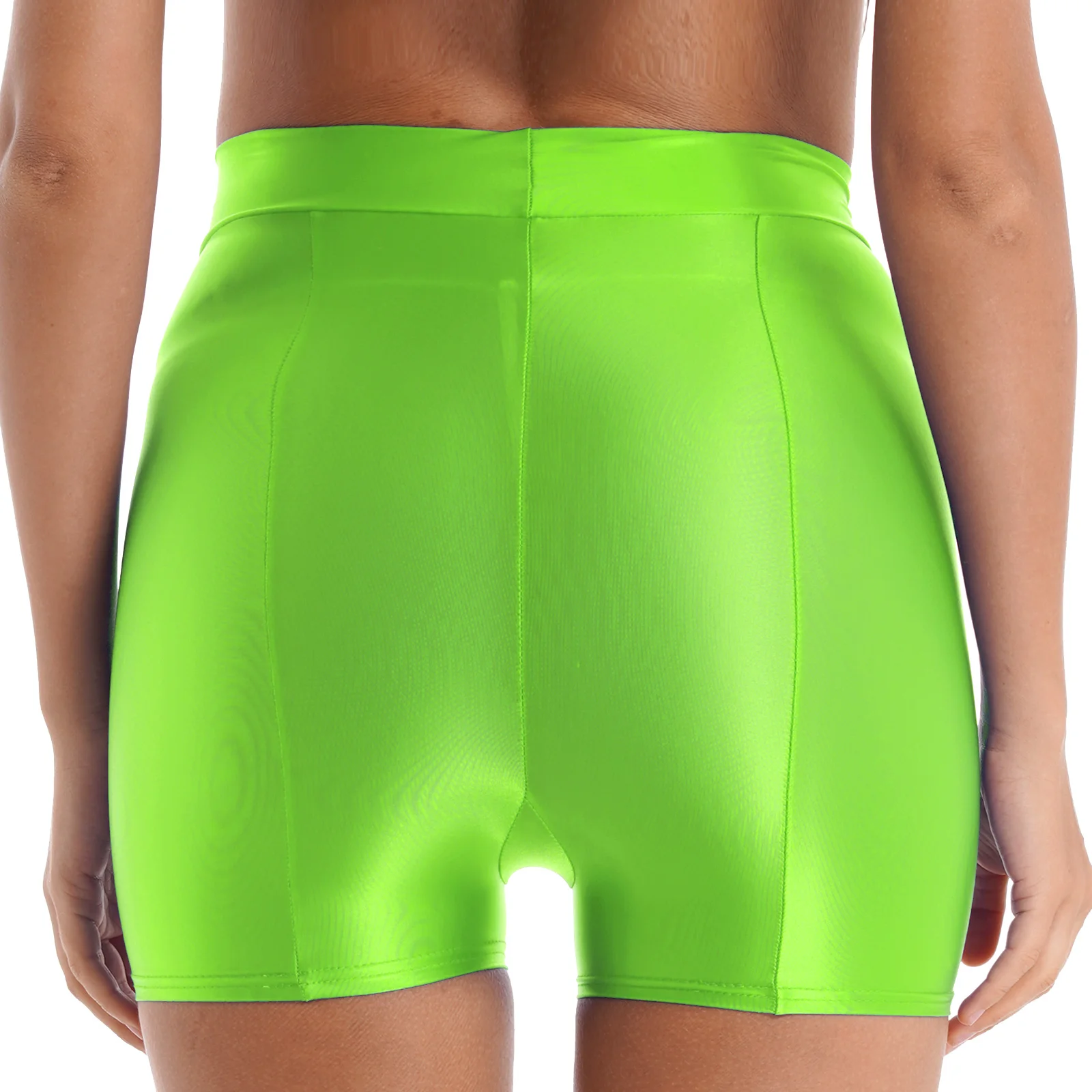 Women Glossy Shorts Spandex Short Leggings Seamless Tight Smooth Elastic Shiny Biker Shorts for Sports Gym Yoga Surfing Swimwear