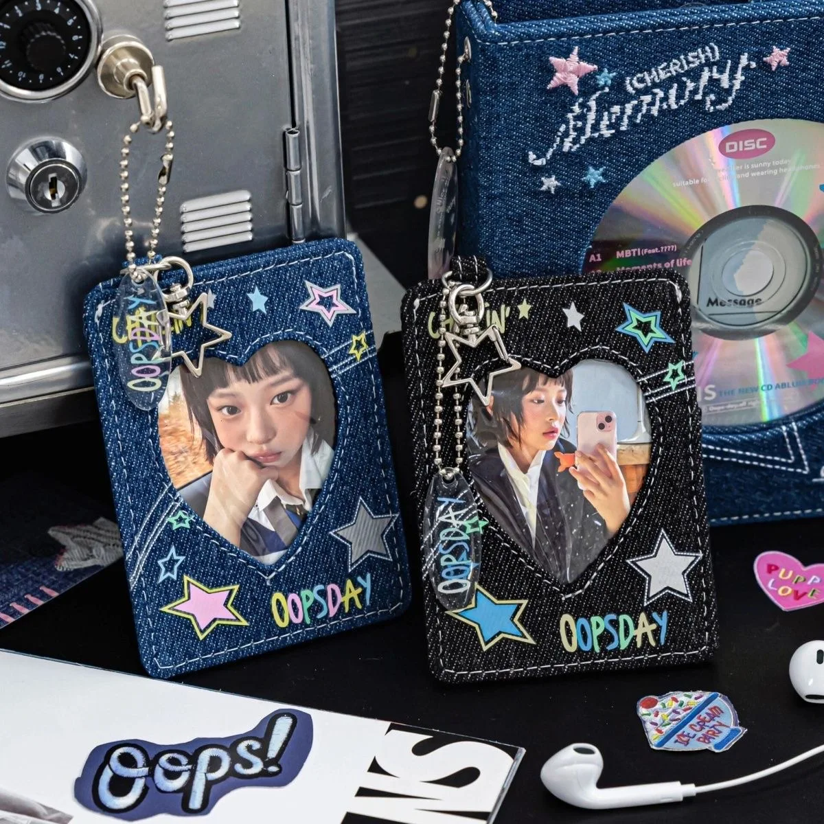 Y2K Style Jeans 3Inch Photocard Holder for 3 Inch Photo  Cool Girl Cards Holder with Keychain K-Pop Idol Photocard Case