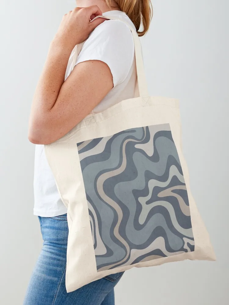 

Liquid Swirl Contemporary Abstract in Neutral Blue Grey Tote Bag Big bag women reusable shopping bags bags for women