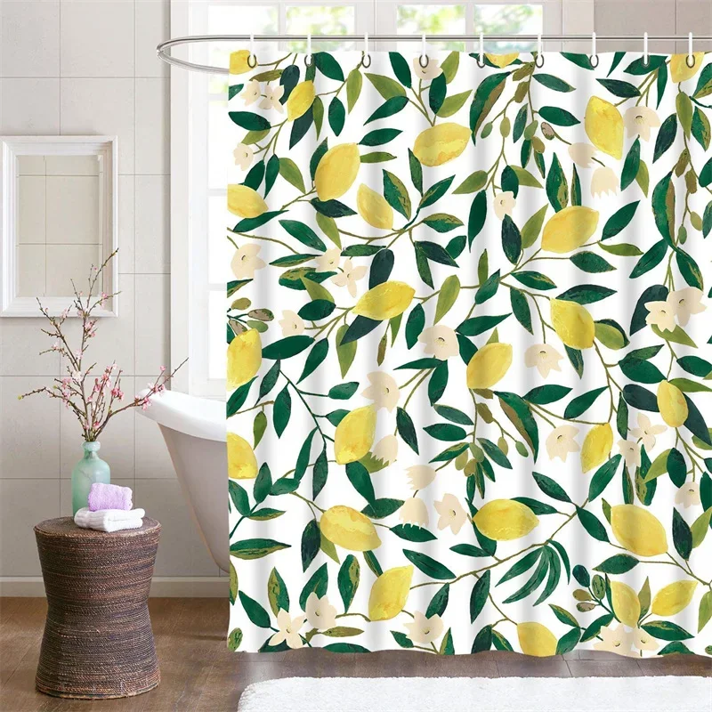 1pc Orange Peach Lemon Fruit Theme Shower Curtain,Bathroom Partition Curtain,Printed Polyester Fabric Bath Curtain,Home Curtain
