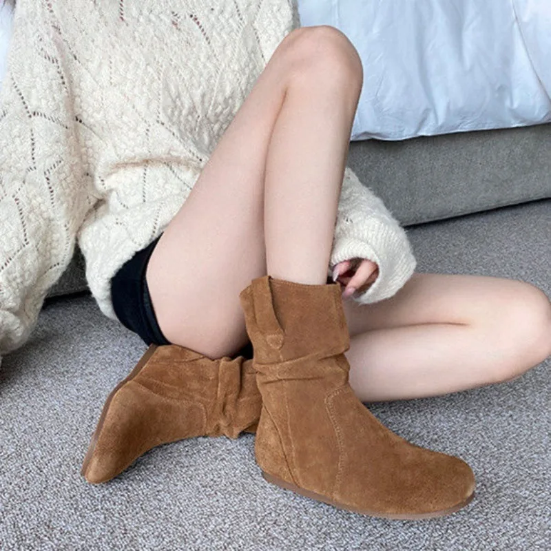 أحذية ريترو قصيرة للنساء 2025 الخريف/الشتاء الغربية جولة رئيس قصيرة برميل Bockenstack الأحذية #2