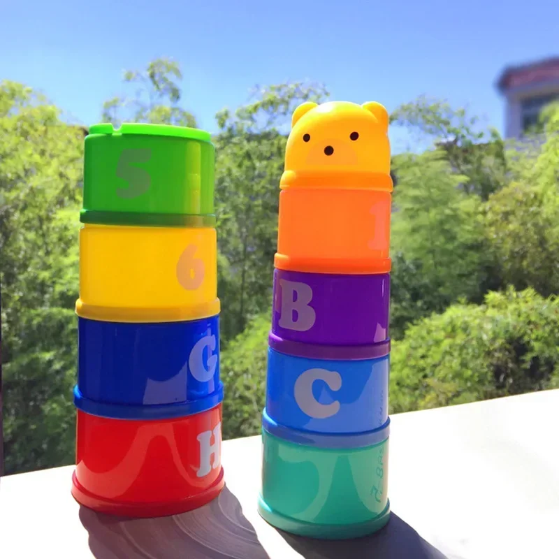 9PCS Stacking Cups Stackable Rainbow Tower with Numbers Letters Shapes Children's Educational Montessori Toys Beach Kids ﻿Gifts