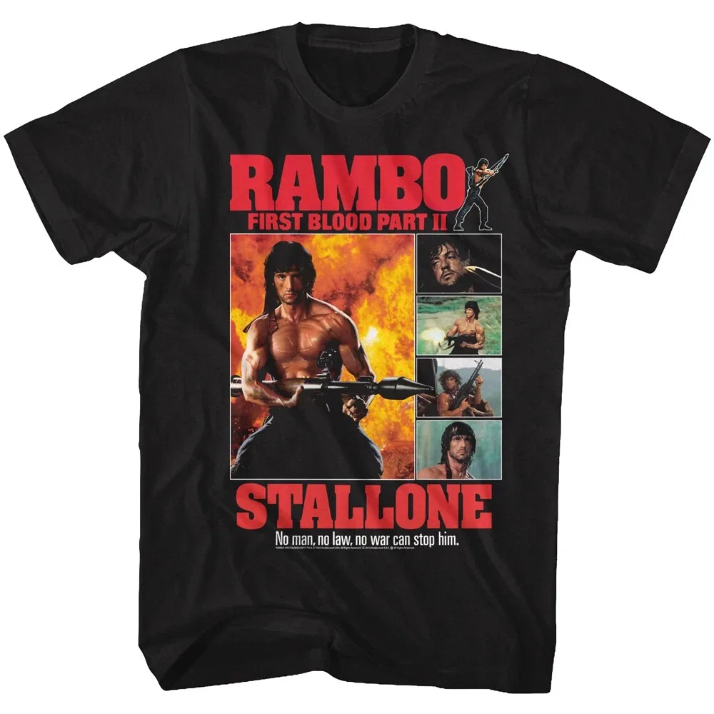 

Rambo First Blood Part 2 Multiple Scene Collage Men's T Shirt 80's Movie Merch American Oversized Short-sleeved Women Street Top