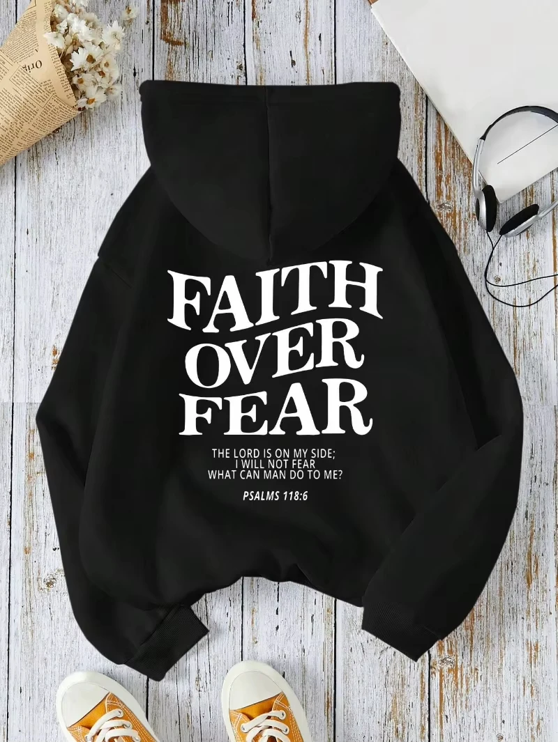 

Women's Men's Hoodies Faith Over Fear Letter Printing Sweatshirts Fleece Warm Comfortable Pocket Casual Streetwear Pullovers