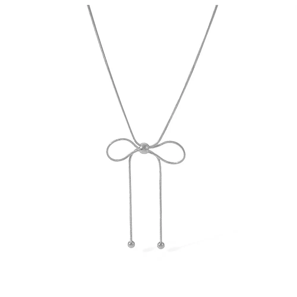 

Ожерелье с подвеской-бантом, регулируемая цепочка, колье-лариат с бантом для женщин, минималистичное украшение с бусинами в виде банта для рождественских вечеринок