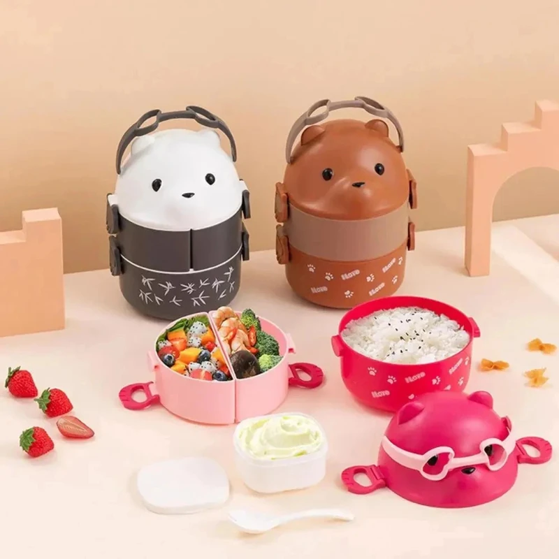 Stackable Portable Cute Cartoon Children Lunch Box Double Layer Food Storage Container Bento Box