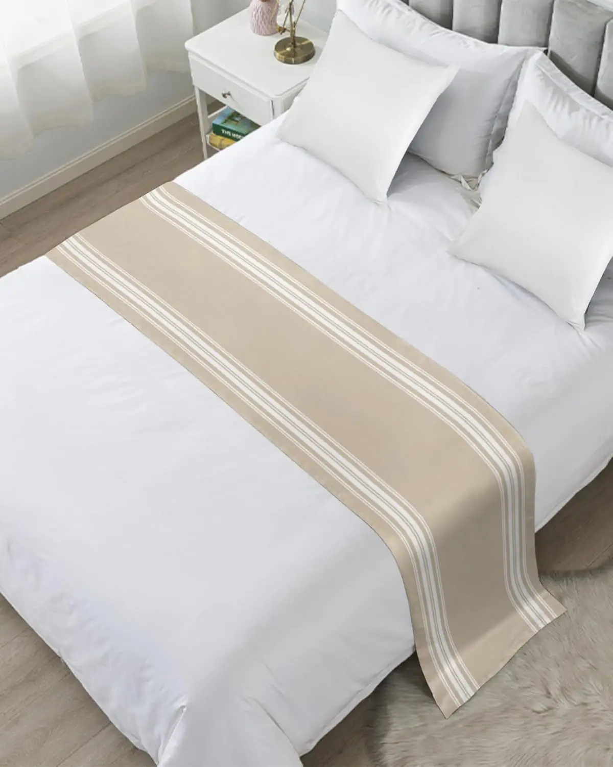 2D Flat-1pc Striped Beige Bed flag , ,Used in hotels, home furnishing, bedding accessories.