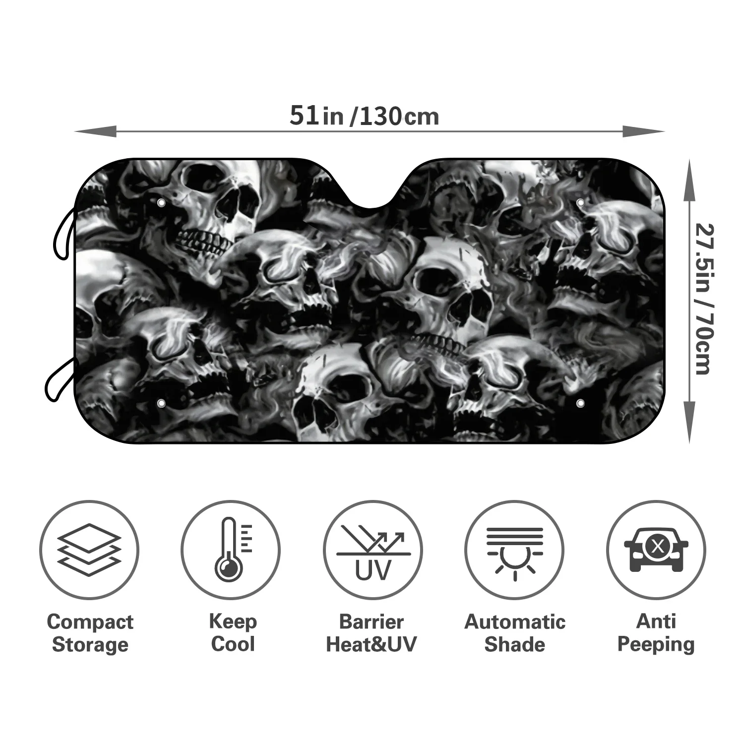 1pc Skull Pattern Car Windshield Sunshade Foldable Sun Shade Can Blocks UV Rays Keep Your Vehicle Cool Fit Most Cars SUV Trucks